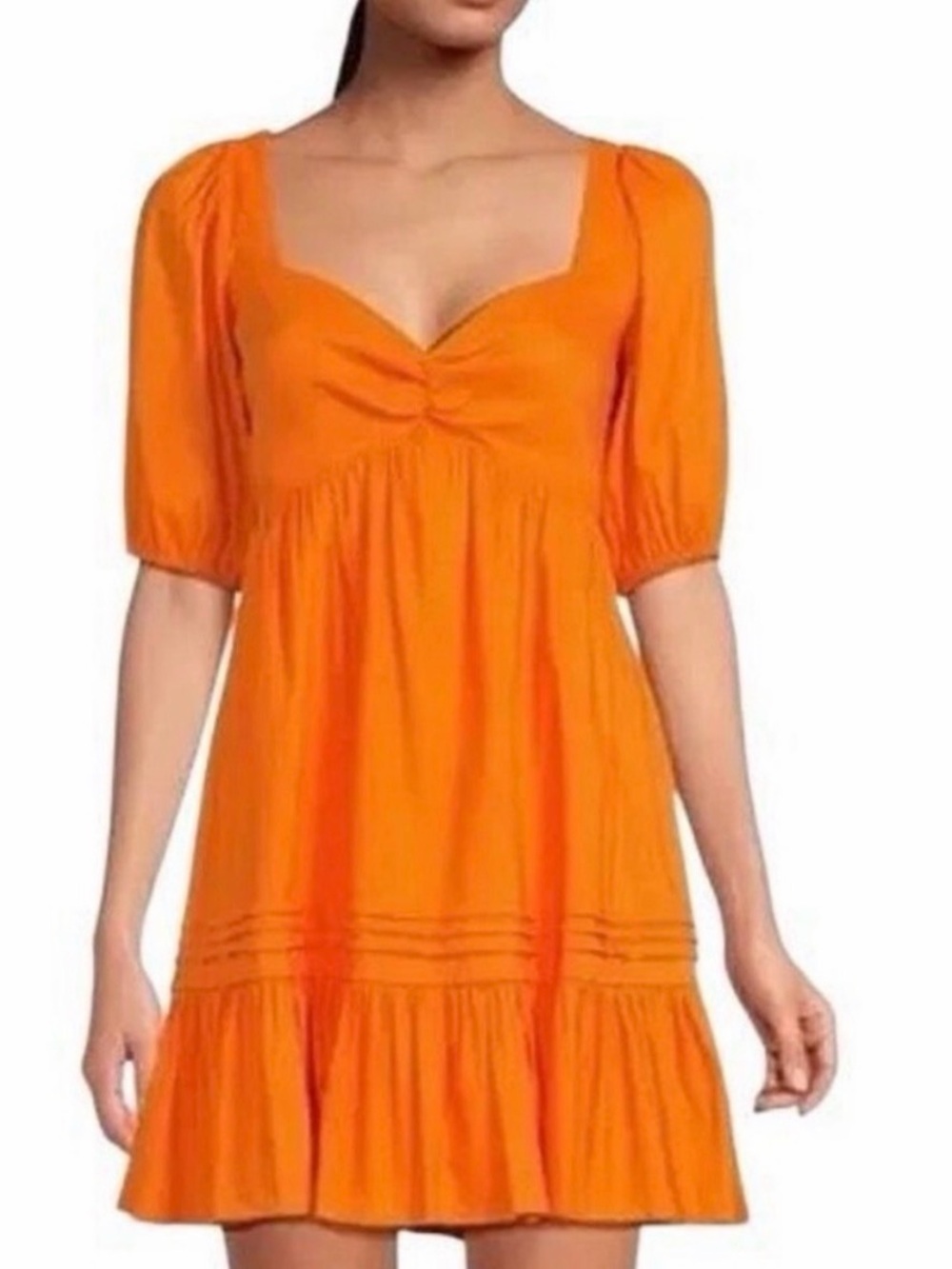 Gianni Bini Orange Sweetheart Puff-Sleeve Mini Dress